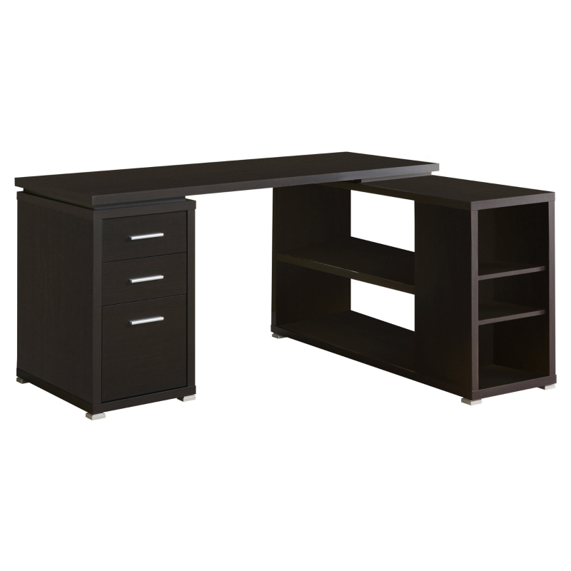 Monarch Contemporary Hollow-Core Adjustable L-Shaped Computer Desk with Storage Shelves and Drawers - Cappuccino