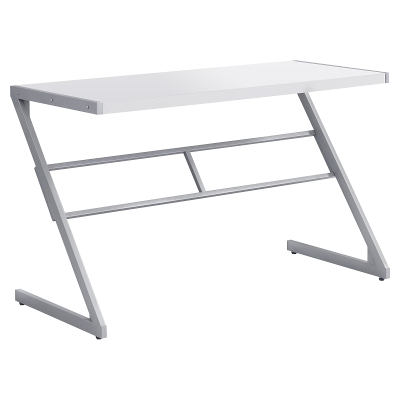 Monarch 48" Contemporary Z-Shaped Laminate Top Computer Writing Desk - White / Silver