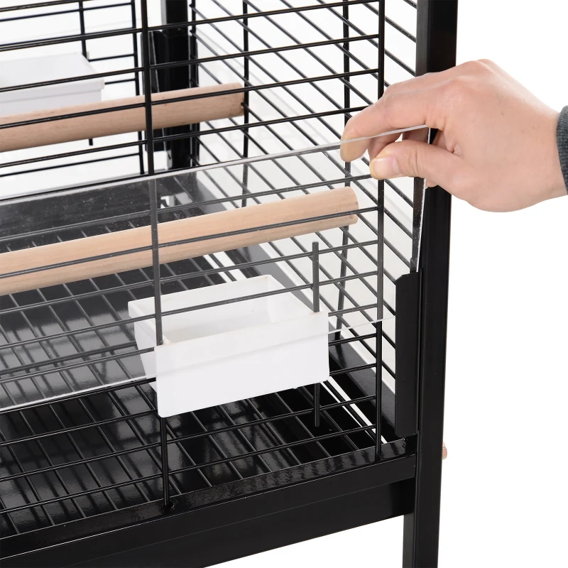 PawHut Metal Bird Parrot Cage With Rolling Standing 5ft w/ perches and bowls Black