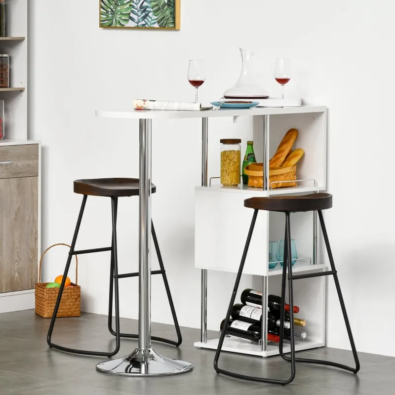 HOMCOM Modern Bar Table Accent Console Serving Buffet with 3-Bottle Wine Rack and Side Storage Shelf, White/Silver