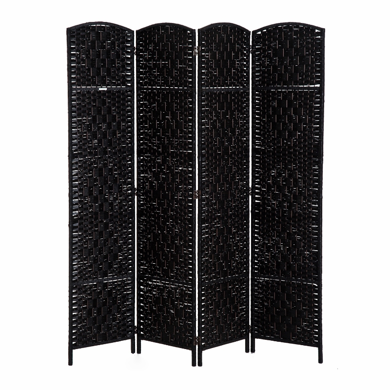HomCom 6' Tall Wicker Weave 4 Panel Room Divider Privacy Screen - Black Wood