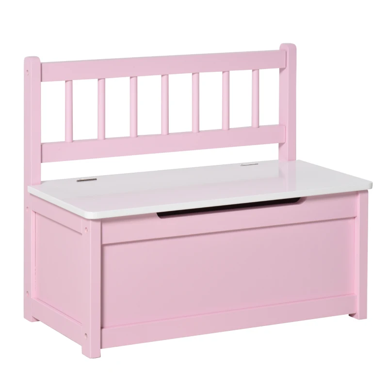 Qaba Toddler Toy Box Storage Bench with Large 27 L Interior, Kids Storage Bench Seat with Storage for Toddler Playroom Furniture, Kids Bedroom Furniture, Toy Organizer and Storage Bin Pink