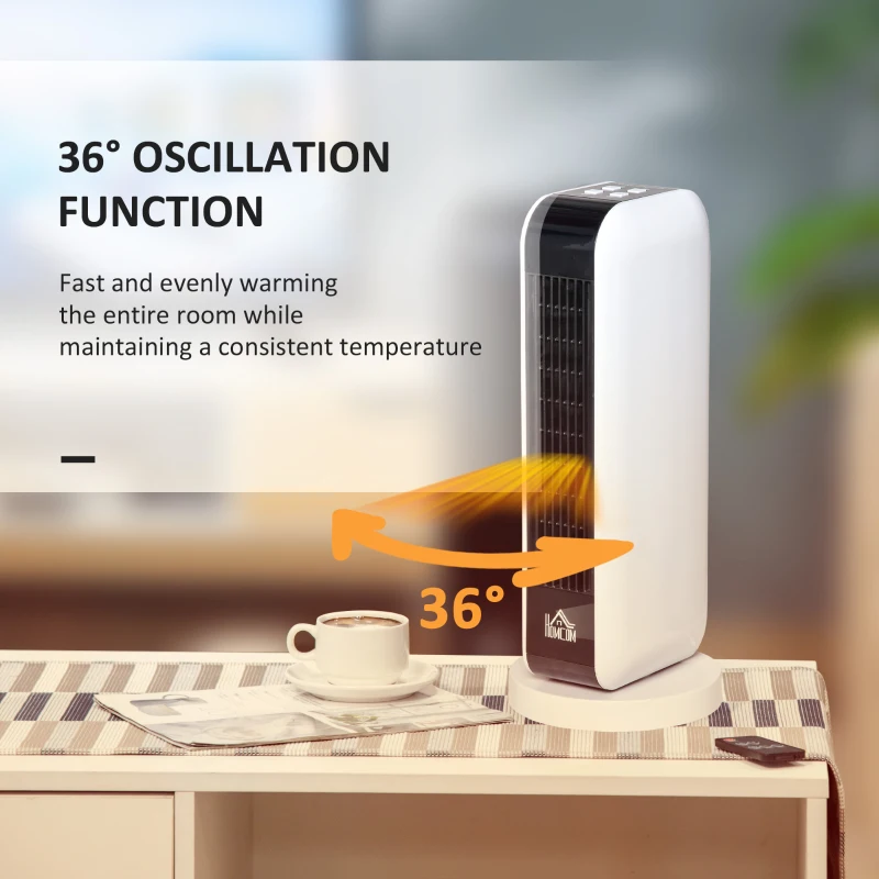 HOMCOM 1500W Ceramic Space Heater, 2-In-1 Oscillating Portable Heater with Three Heating Modes(High, Low, Fan), Timer, Remote Control, for Indoor Use, White