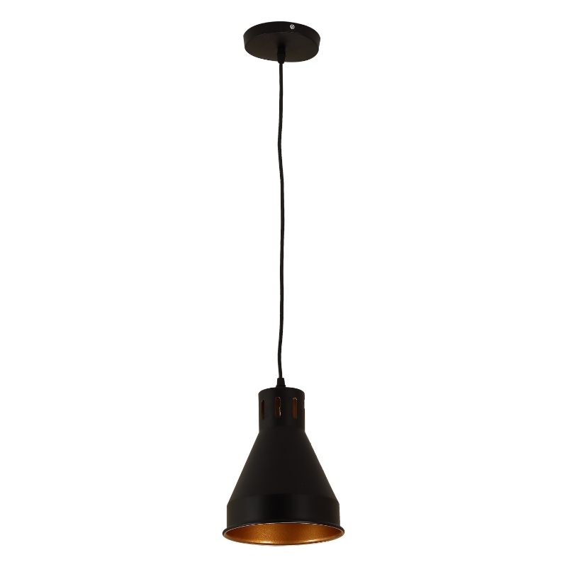 HomCom Steel Industrial Covered Hanging Pendant Light Fixture - Black / Gold
