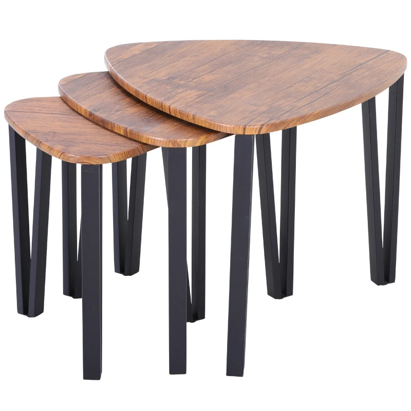 HOMCOM Industrial 3 PCs Stacking Nesting Table Coffee Table Set Walnut Color