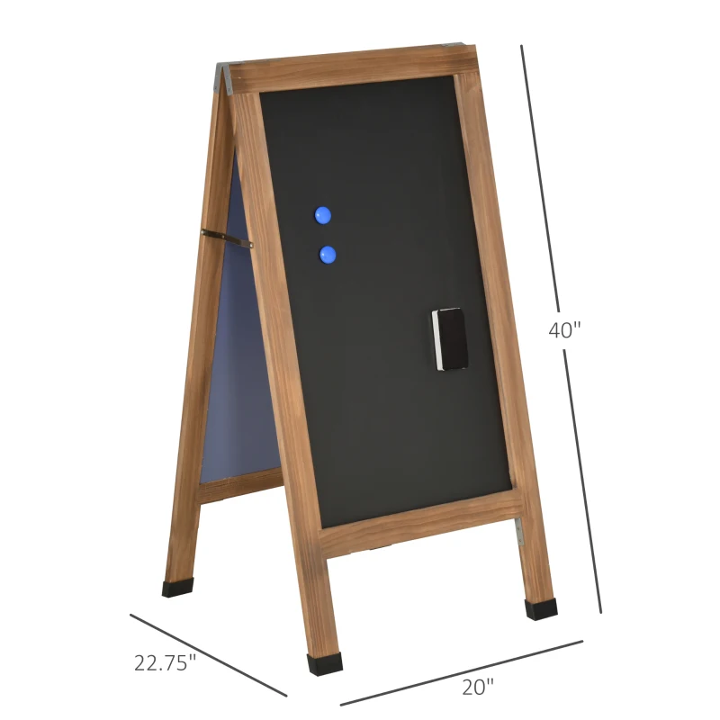 Vinsetto Magnetic A-Frame Sidewalk Chalkboard Sign 40” x 20” Sturdy Freestanding Wooden Sandwich Board with Eraser - Walnut
