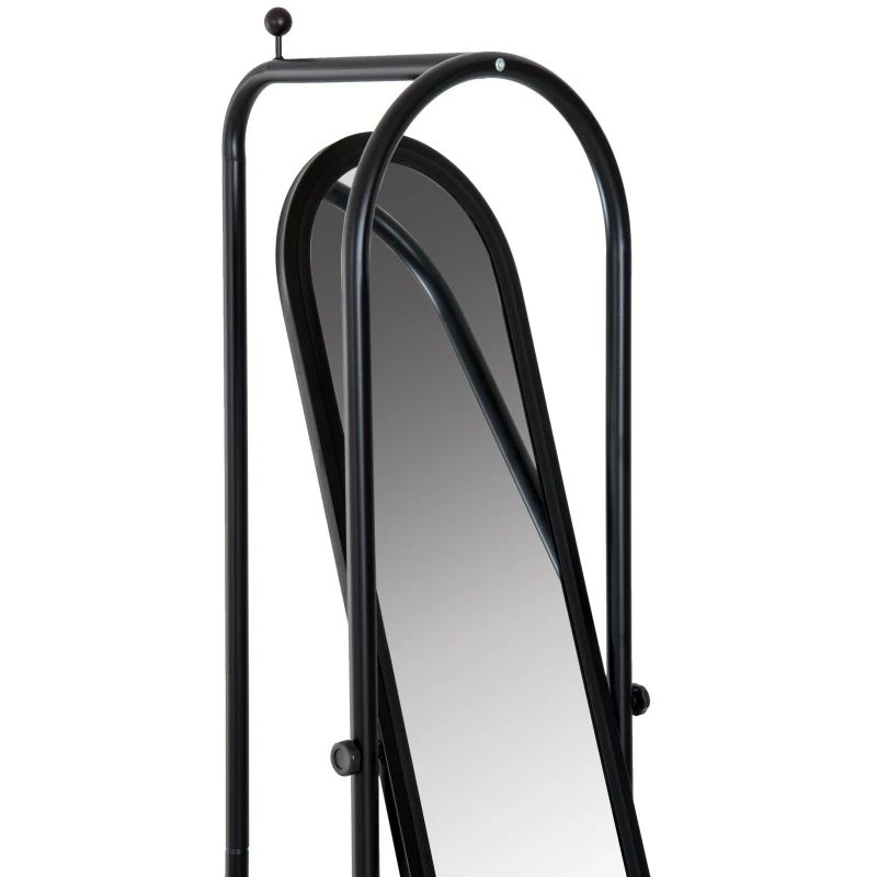 HOMCOM 65" Steel Rolling Floor Mirror Free Standing Tilt Dressing Mirror with Storage Home Furniture Black