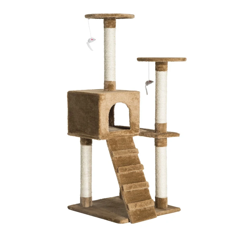 PawHut 52" Multi-Level Tower Cat Tree Condo Furniture Kitty Scratching with Toy  Dark Beige