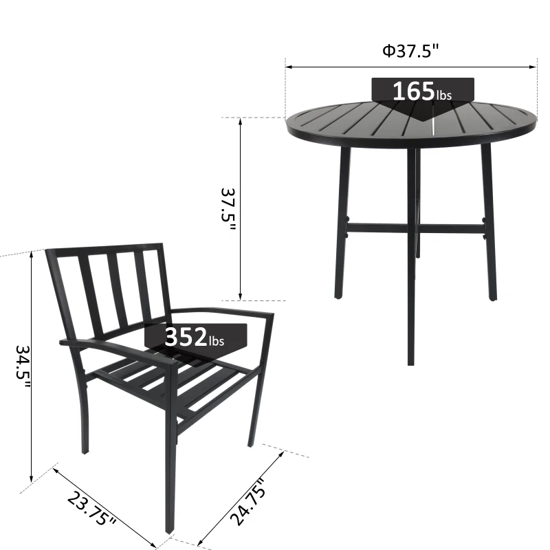 Outsunny 3pcs Outdoor Bistro Set Table and Chair Set Black
