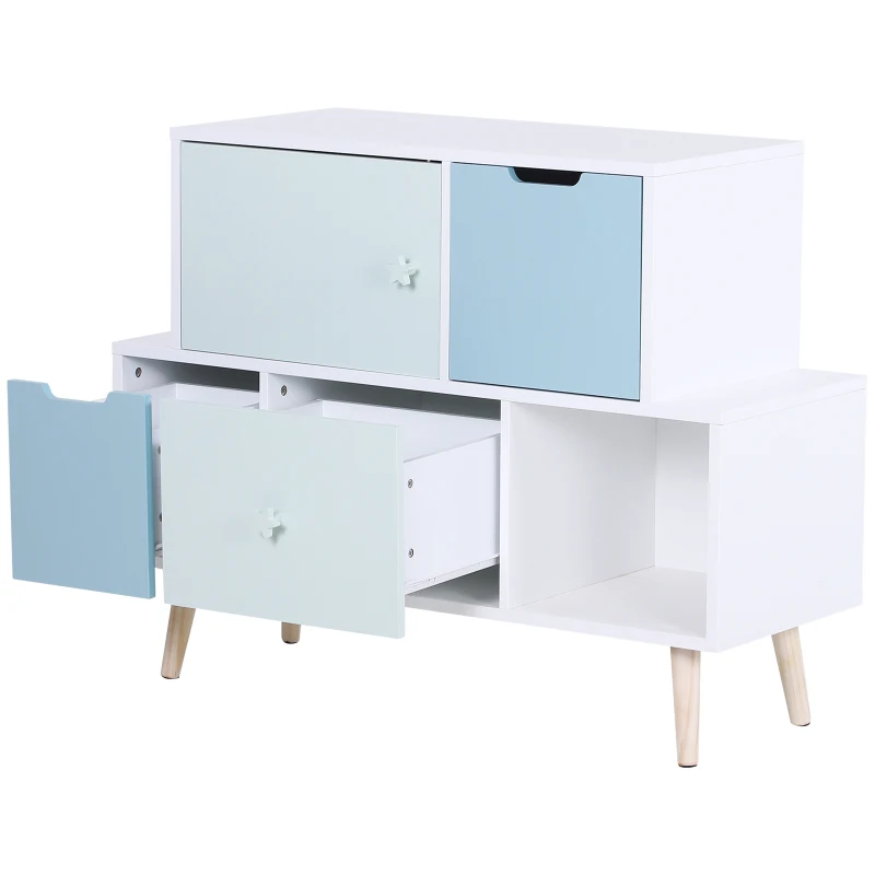 HOMCOM Kids Cabinet Bedroom Storage Organization Unit Bedroom Blue