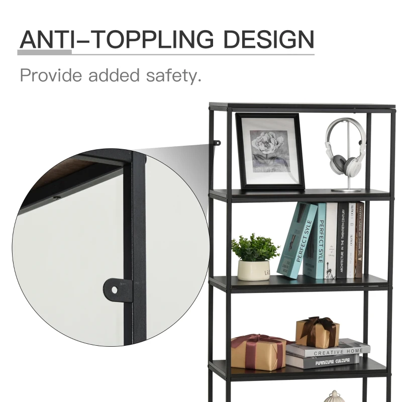 HOMCOM Modern 7 Tier Bookshelf Bookcase Utility Storage Shelf Organizer for Home Office with Display Rack Metal Frame, Walnut