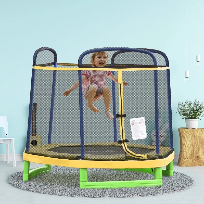Outsunny 7FT Heavy-Duty Trampoline for Kids Outdoor Toys, Small Backyard 7' Trampoline with Net, Exercise Toy for Kids 3-12, Yellow