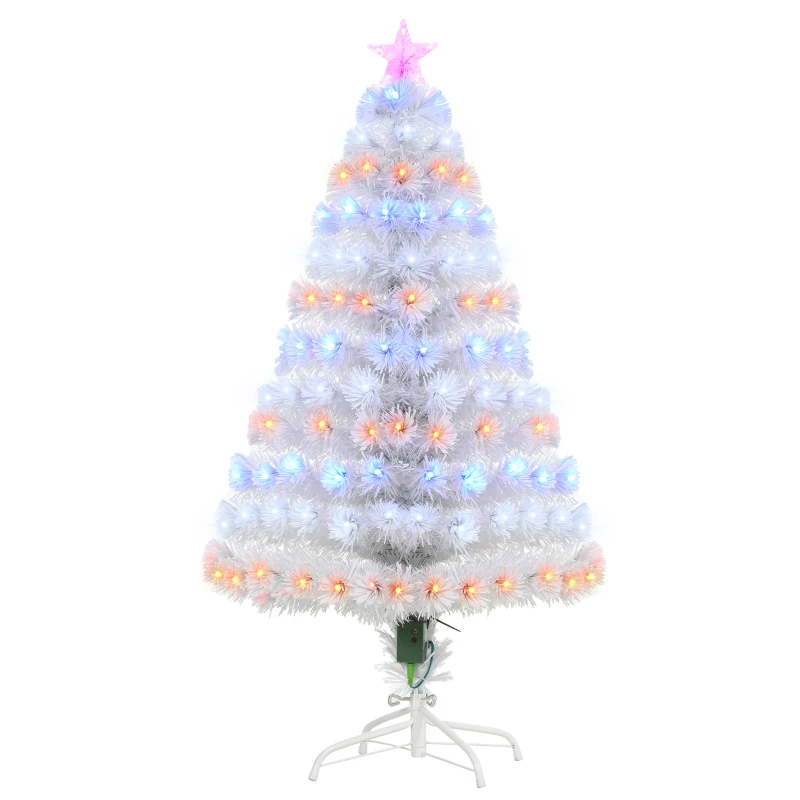 HOMCOM 4ft Fir Artificial Christmas Tree with Realistic Branches, 130 Multi-Color Fiber Optic LED Lights and 130 Tips, White