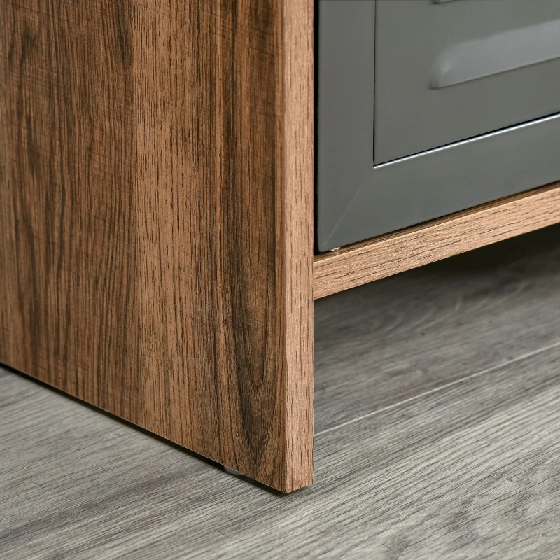HOMCOM TV Stand Cabinet with Large Tabletop, 2 Locker Style Cupboards, 2 Storage Shelves and Elevated Base for Bedroom, Brown/Grey