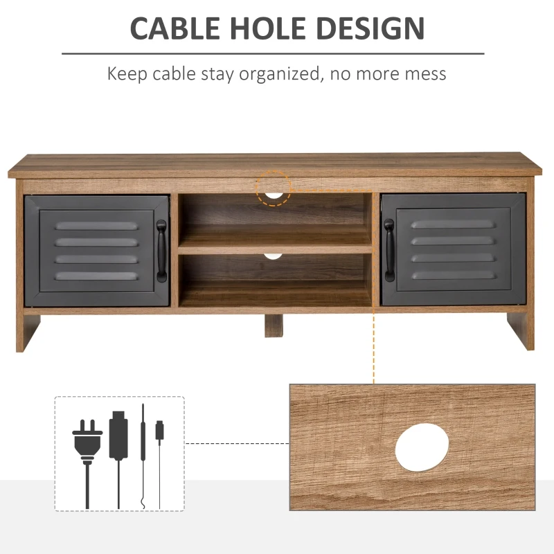HOMCOM TV Stand Cabinet with Large Tabletop, 2 Locker Style Cupboards, 2 Storage Shelves and Elevated Base for Bedroom, Brown/Grey