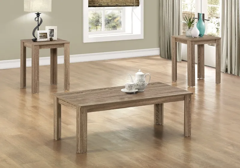 Monarch 3 Piece Contemporary Rectangular Wood-Look Coffee Table / Two Matching End Tables Set - Dark Taupe