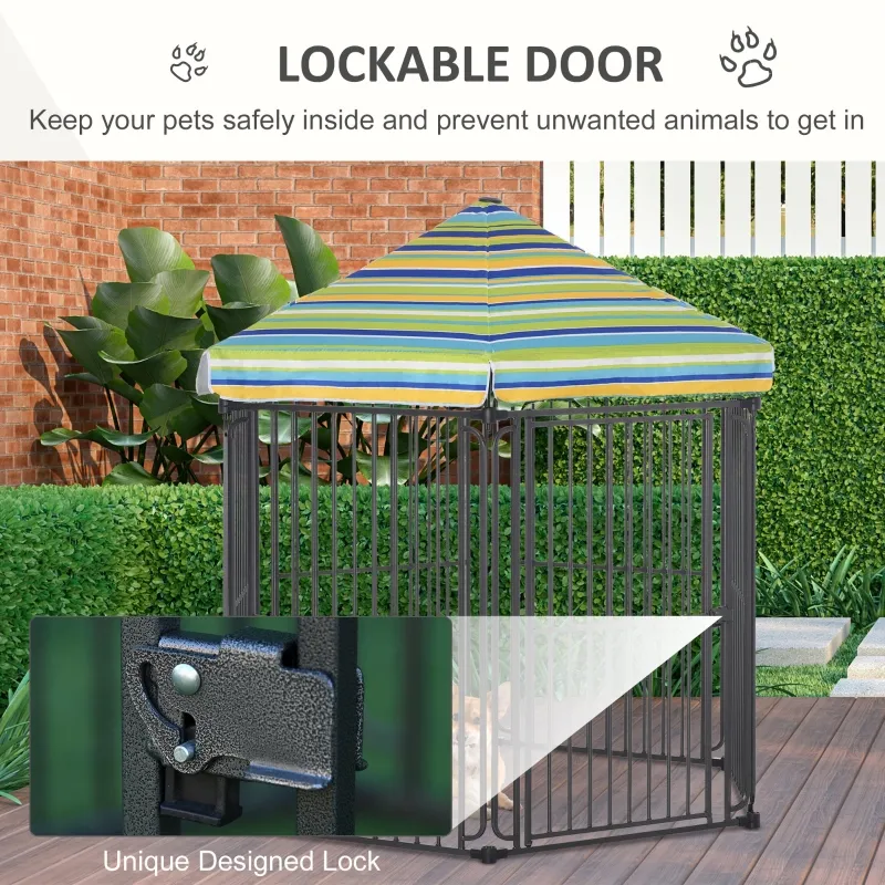 PawHut Heavy-Duty Outdoor Dog Kennel 60"x52" with Weather-Resistant Roof, Secure Metal Pet Cage for Backyard