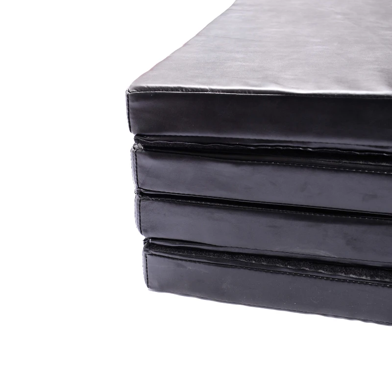 Soozier 4ftx10ftx2inch PU Leather Gymnastics Tumbling Gym Mat Arts Folding Yoga Exercise Pad 4 Panel (Black)
