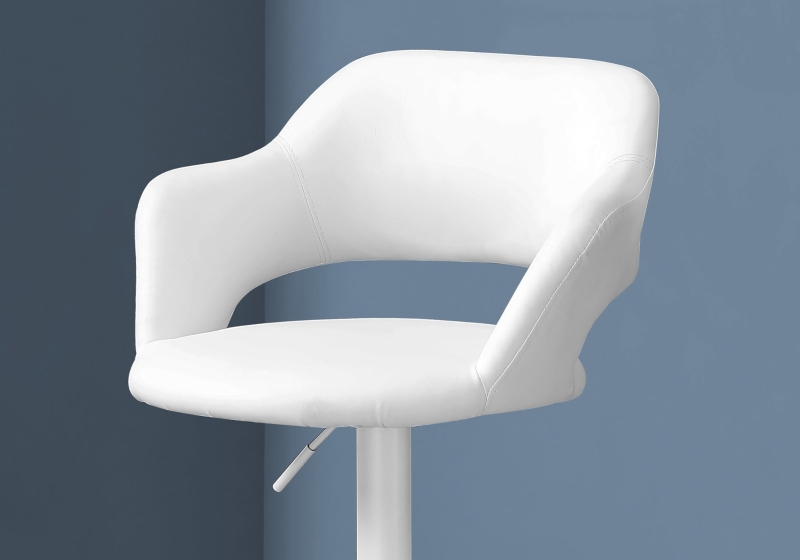 Monarch Contemporary PU Leather Curved Seat Back Hydraulic Lift Swivel Barstool Chair - White Finish