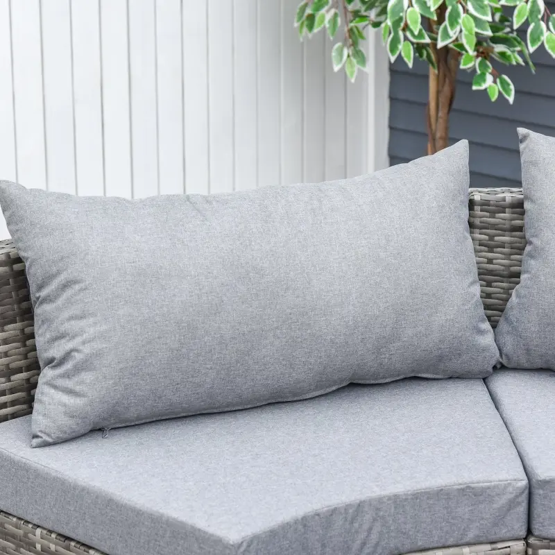 Outsunny 5PC Outdoor Patio Furniture Set Garden Rattan Wicker Sofa Cushioned Half-Moon Seat Deck w/ Pillow Grey