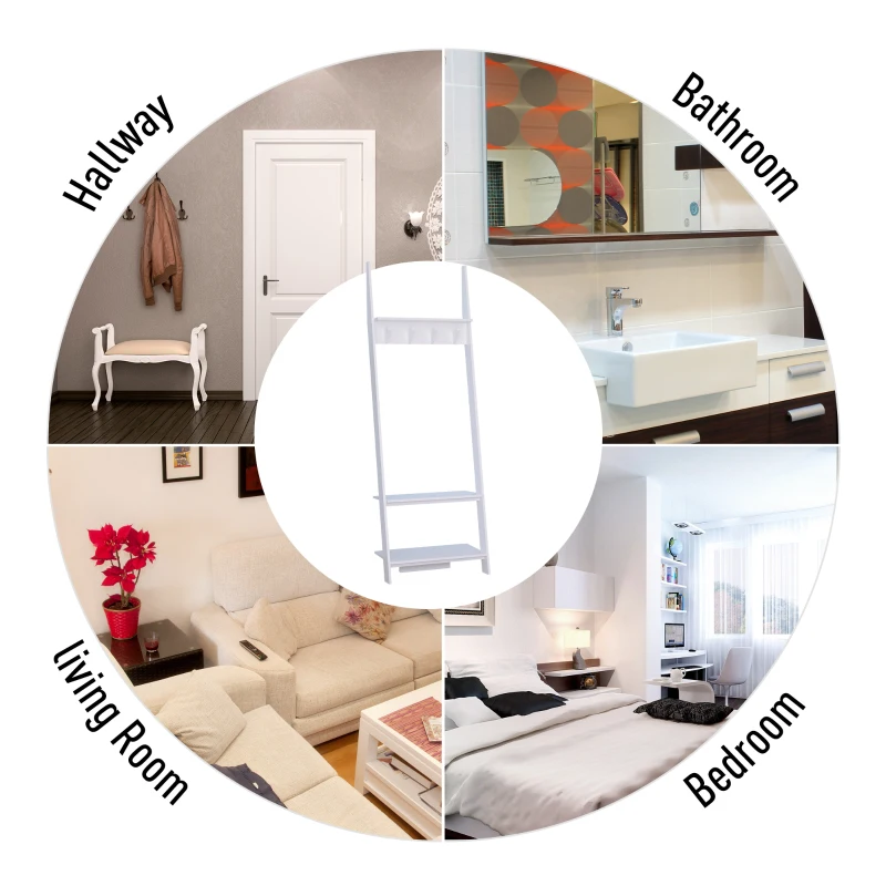 HOMCOM 3 Tier Leaning Ladder Shelf Wall Storage Display Rack Bookcase Plant Flower Stand White, (26.25"Lx15.25"Wx77.25"H)