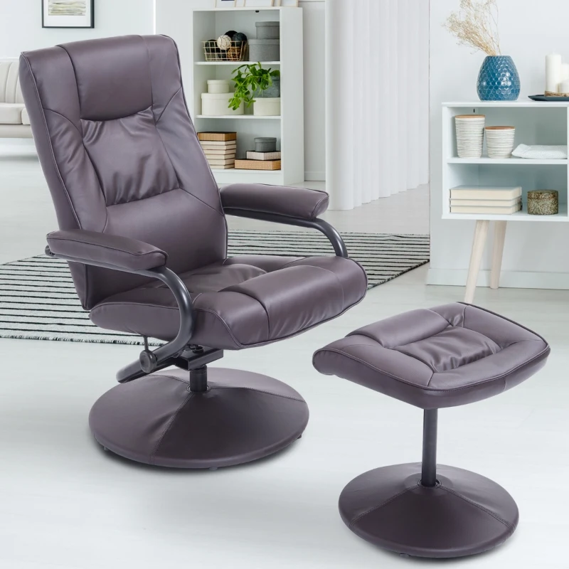 HomCom Ergonomic Faux Leather Lounge Armchair Recliner And Ottoman Set - Dark Brown
