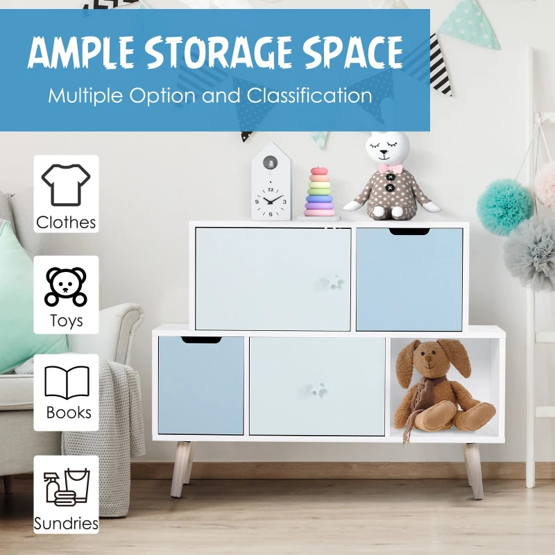 HOMCOM Kids Cabinet Bedroom Storage Organization Unit Bedroom Blue