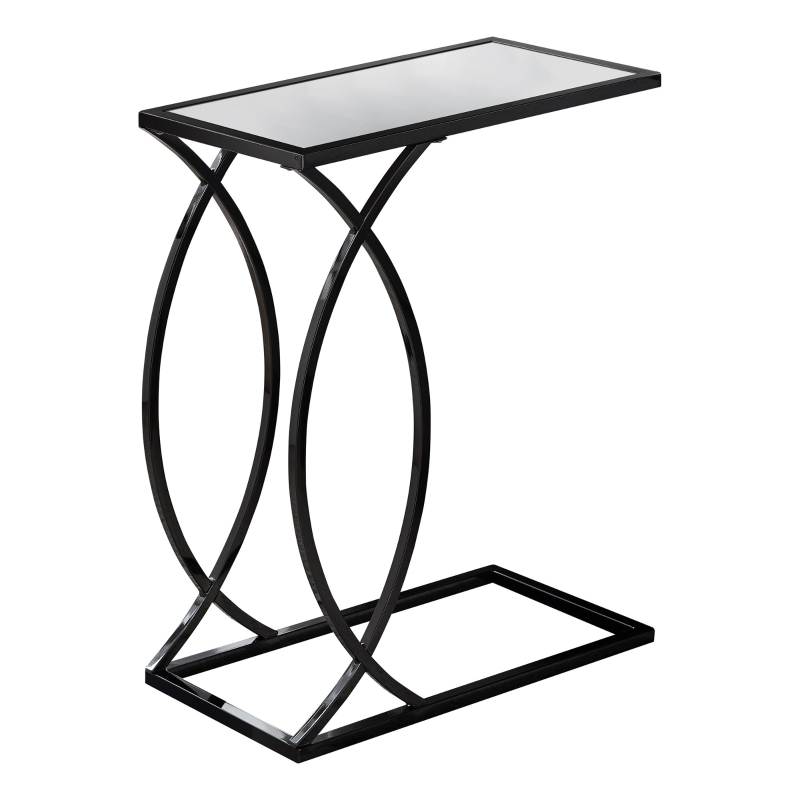 Monarch 24" Contemporary Curvy Black Metal Base C-Shaped Side Accent Table - Mirror Finish Top