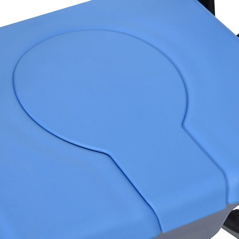 HomCom Rolling Shower Wheelchair Bath Toilet Commode Bariatric with 24" Wheels, Detachable Bucket & Shower-Proof Design, 17" Seat Width, Blue