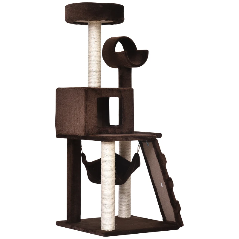 PawHut 51”H Cat Tree Scratching Multi-level Tower Kitten Condo Play House Brown