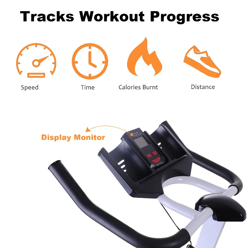 Soozier Adjustable Stationary Exercise Bike Indoor Bicycle Cycling Trainer Home Gym Fitness Workout Equipment with LCD Monitor White