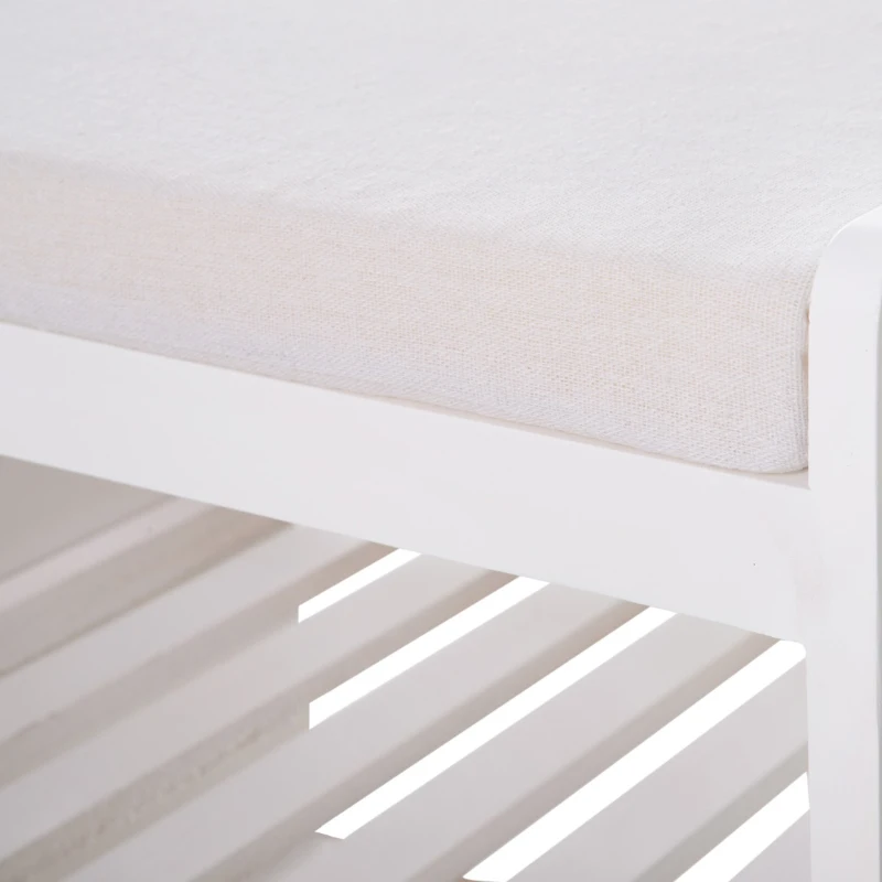 HOMCOM Compact Rustic Padded Wooden Shoe Rack Bench Organizer With Drawers - Country White