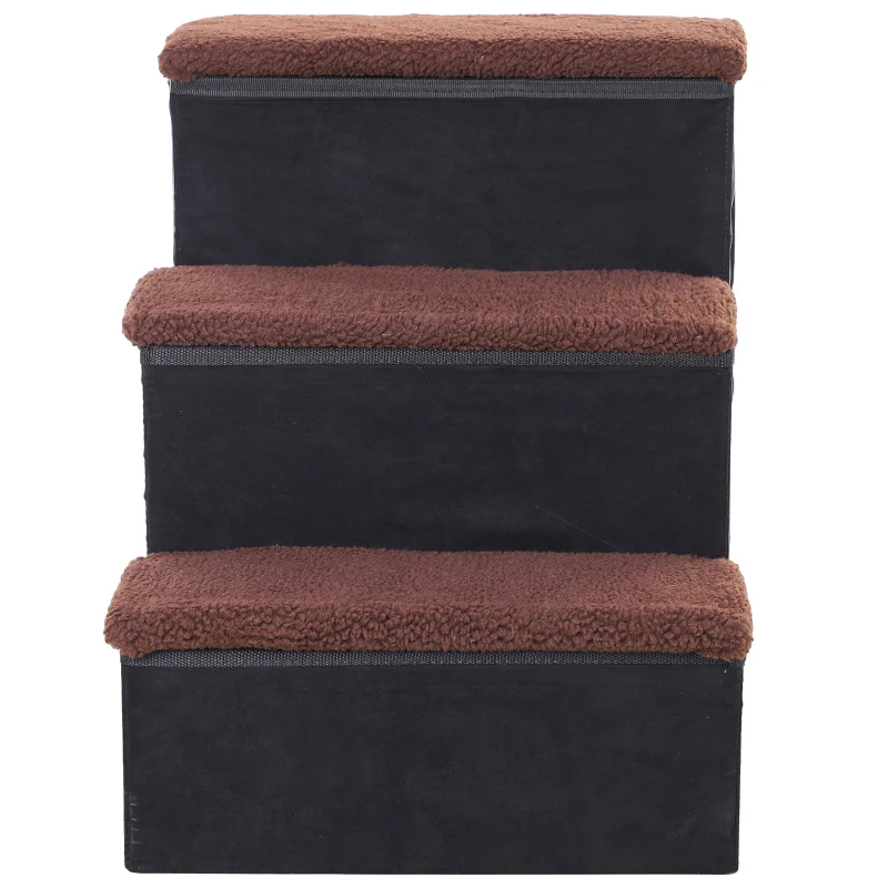 PawHut 3-Step Foldable Pet Steps Pet Stairs with Fleece Cover and Storage