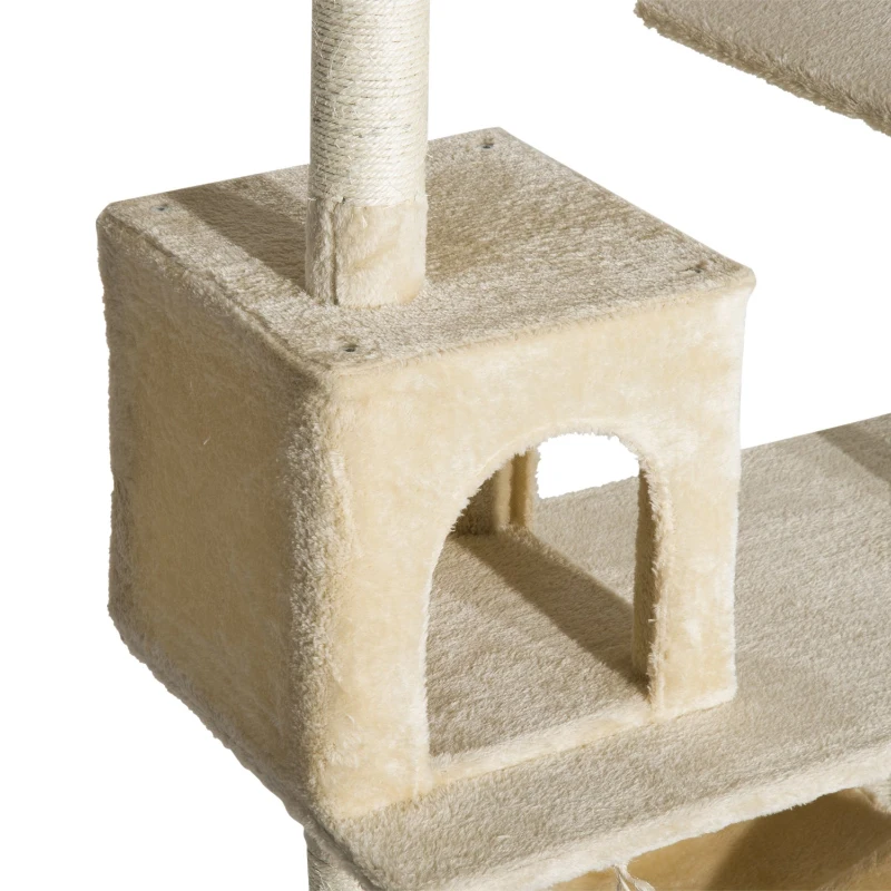 PawHut 60" Cat Tree Scratching Condo Furniture Kitty Activity Center with Hanging Toy Beige