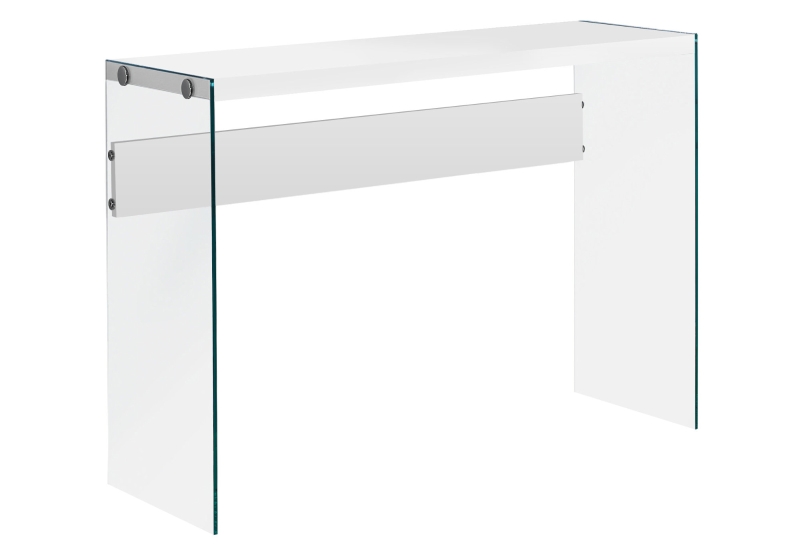 Monarch 44" Modern Tempered Glass Frame Accent Hall Sofa Console Table - White Glossy Finish