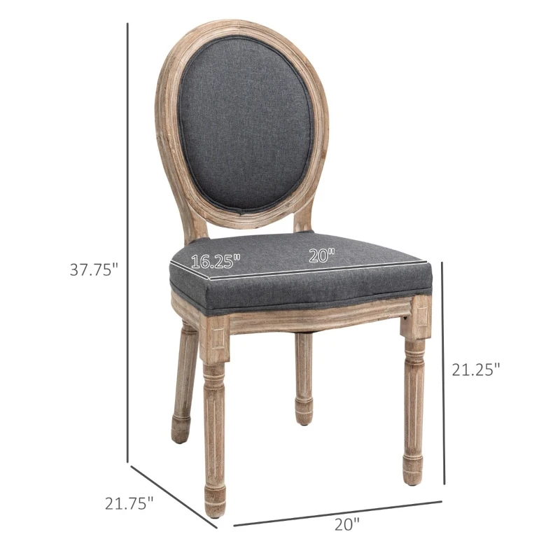 HOMCOM Vintage Armless Dining Chais Set of 2, French Chic Side Chairs with Curved Backrest Linen Upholstery for Kitchen Living Room, Grey