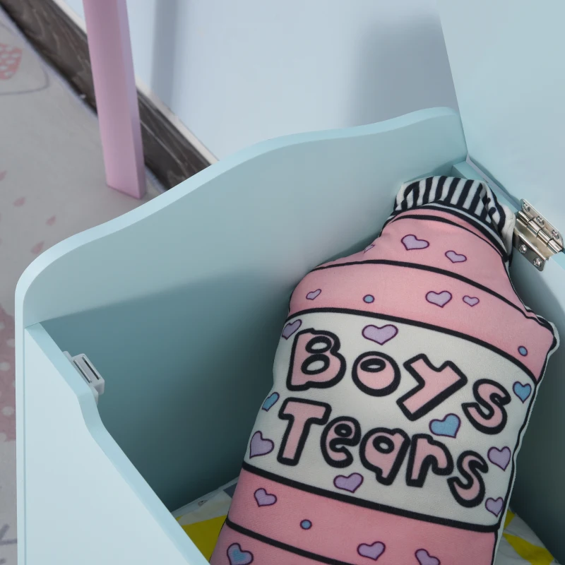 Qaba Kids Toy Chest Wooden Toy Storage Organizer Chest Box with Magnetic Hinge, Large Storage Space, & Groove Handle, Blue