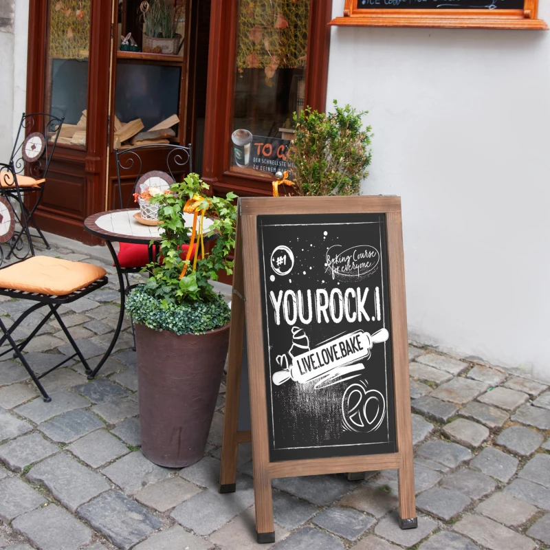 Vinsetto Magnetic A-Frame Sidewalk Chalkboard Sign 40” x 20” Sturdy Freestanding Wooden Sandwich Board with Eraser - Walnut