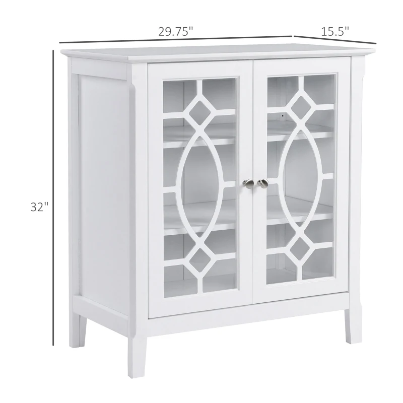 HOMCOM Sideboard Display Cabinet with Double Framed Glass Doors, 2 Adjustable Shelves, and Elevated Base, White
