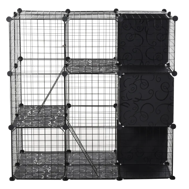 PawHut Pet Playpen with Door Storage Shelf for Kittens Chinchillas and Pet Minks