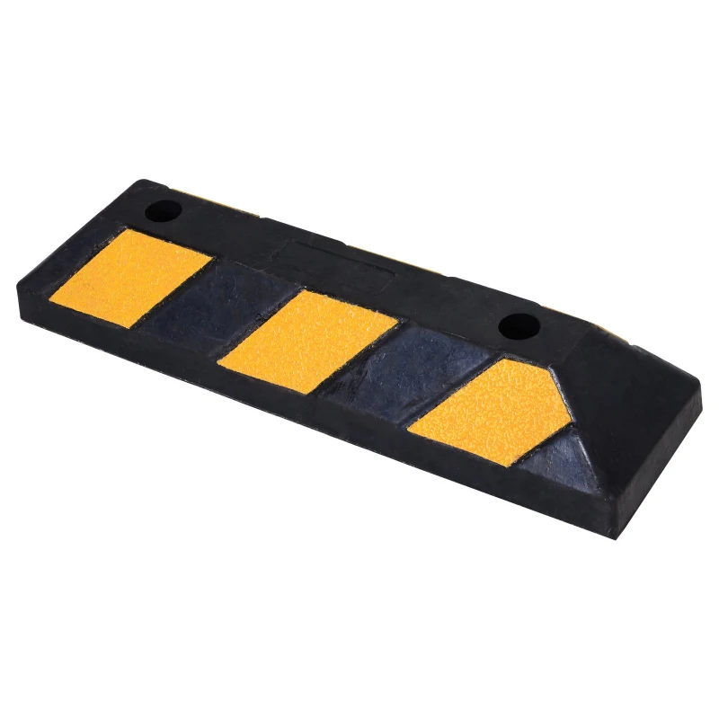 HOMCOM 2 Packing Rubber Curb Safety and Security Wheel Stopper for Driving and Protection w/ Reflective Stripes Heavy Duty Black and Yellow