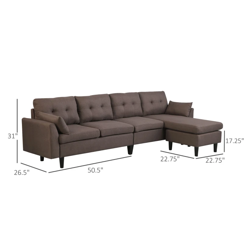 HOMCOM Elegant 3 Piece Chaise Lounger Sofa Set with Wood Leg Footstool and Armrest Pillow, Brown