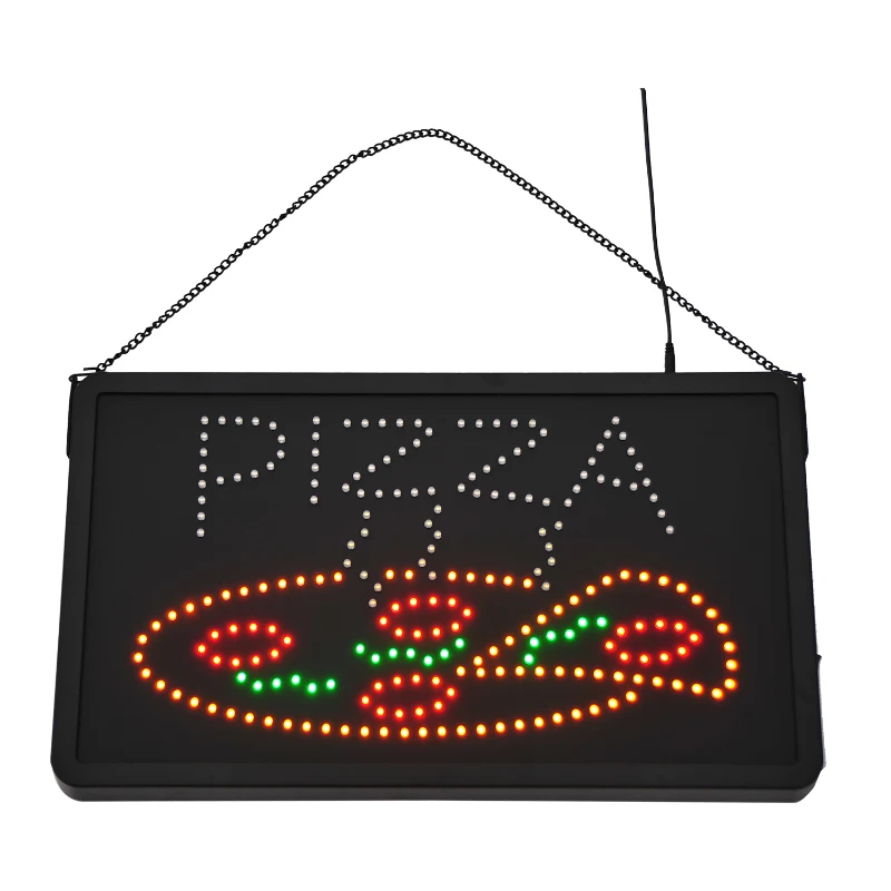 LED "Pizza" Sign - 2 Flash Patterns - Black Board/Colourful Bulbs