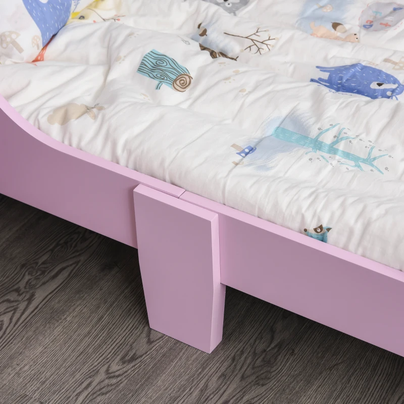 HOMCOM Kids Wooden Bed w/ Castle Pattern Safety Rails Perfect Gift for Toddlers Girls