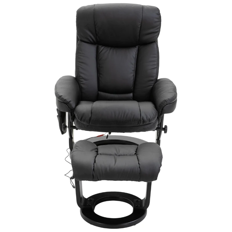 HOMCOM PU Leather Massage Sofa Recliner Chair with Ottoman Heated 10 Point Vibration Swiveling Armchair, Black