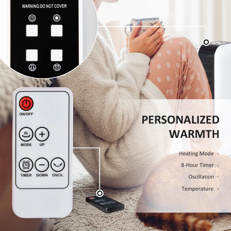 HOMCOM 1500W Ceramic Space Heater, 2-In-1 Oscillating Portable Heater with Three Heating Modes(High, Low, Fan), Timer, Remote Control, for Indoor Use, White