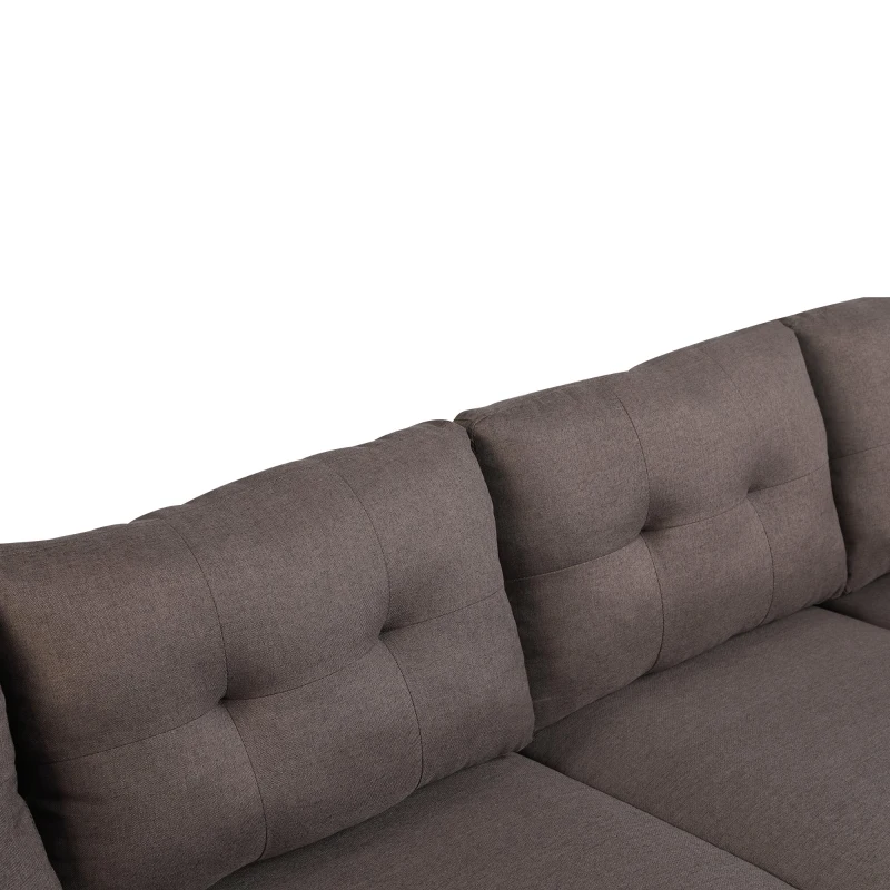 HOMCOM Elegant 3 Piece Chaise Lounger Sofa Set with Wood Leg Footstool and Armrest Pillow, Brown