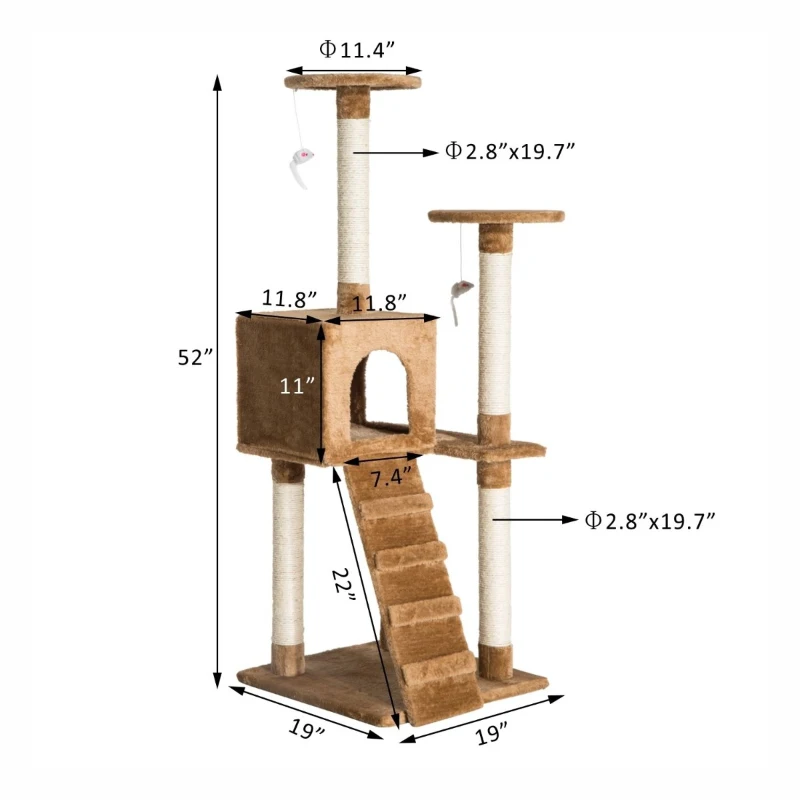PawHut 52" Multi-Level Tower Cat Tree Condo Furniture Kitty Scratching with Toy  Dark Beige