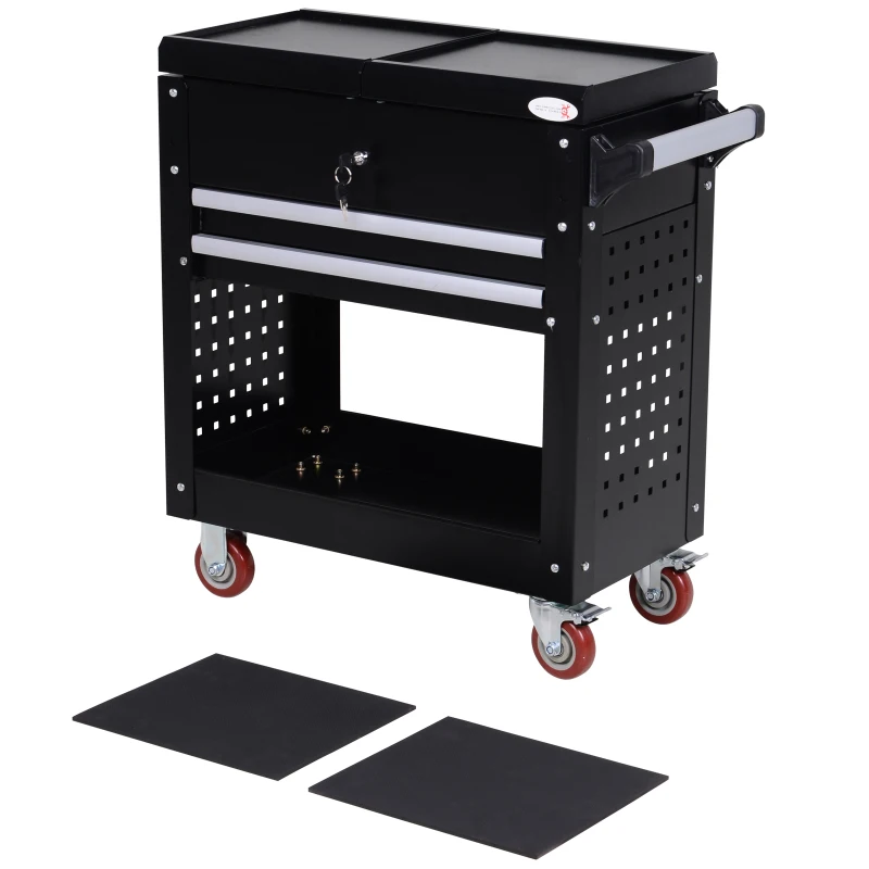 DURHAND Rolling Tool Cart  Toolbox  Tool Organizer with Open Lid and 2 Sliding Drawers