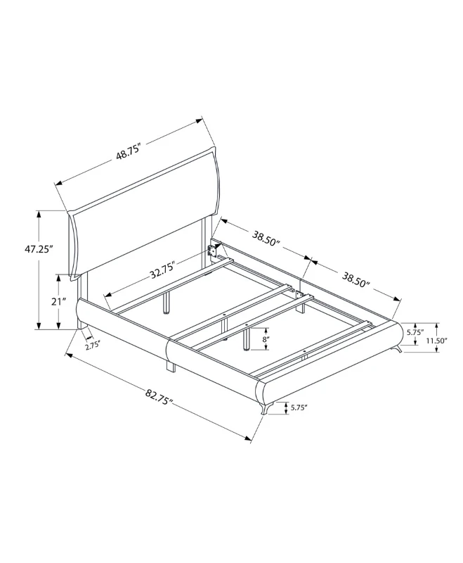 Monarch Twin Size Modern Upholstered Bed Frame with Padded Headboard and Chrome Legs - Grey Linen Look